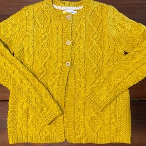 Mini Boden Girls 11-12 Gold Cable Knit Cardigan Sweater